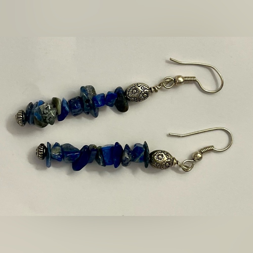 Blue gemstone wire pierced earrings jewelry - Picture 7 of 16
